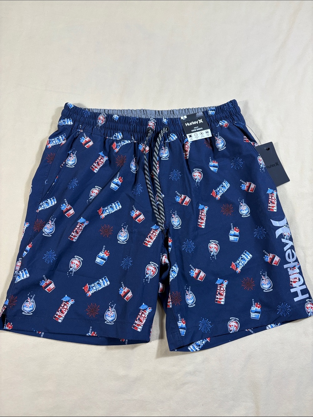 Hurley Men S Volley Swim Shorts Navy Fourth of July Fireworks Board Trunks NWT